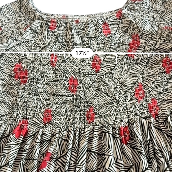 J. Jill Women's Floral Smocked Stretchy Boho Red Black Tunic Top Size Medium - Picture 6 of 8
